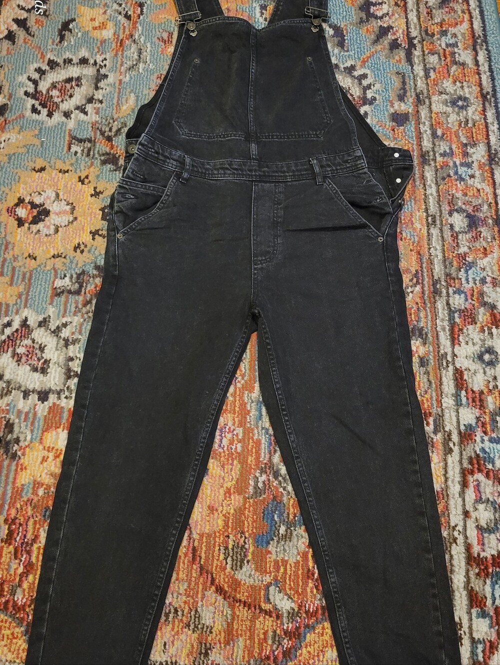 Zara Man Faded Charcoal Black Denim Utility Overalls/Dungarees – Men’s Medium